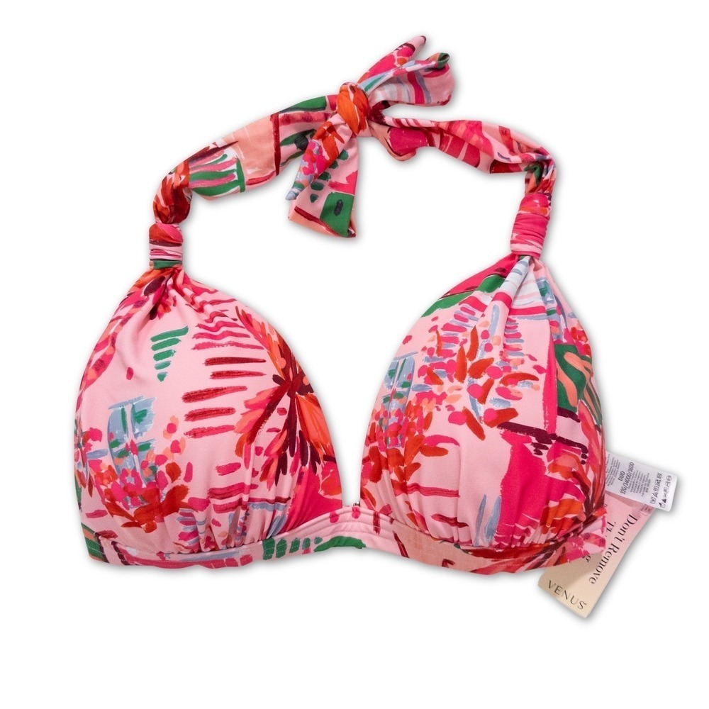 NWT Venus Bikini Top DDD Womens Pink Tropical Swimsuit Bra Halter Vacation